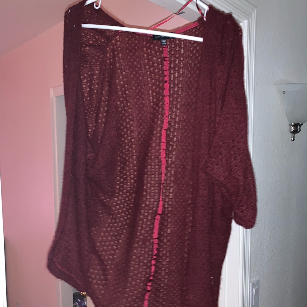 Burgundy cotton on 3/4 sleeve cardigan, women’s XS